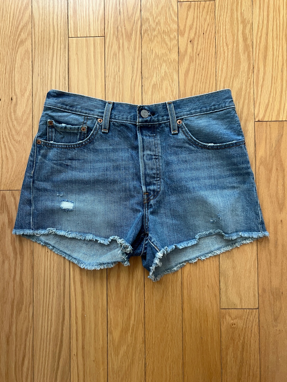 Levi's Blue Distressed Frayed Hem Denim Shorts